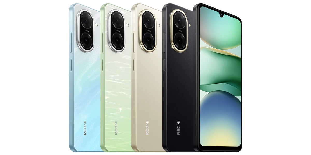 Redmi A5, vista frontal y trasera en colores oficiales